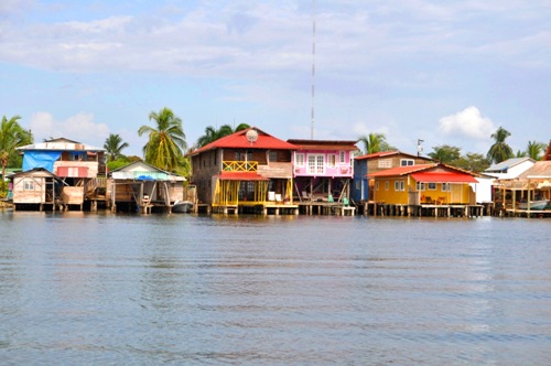 A view of the colorful building in Bocas del Toro town, Panama.