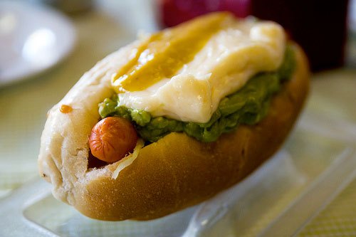 The ubiquitous Chilean completo, a hot dog with everything.