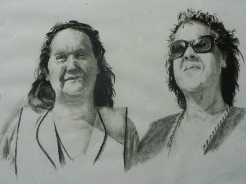 Portrait drawing of two women