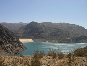 The dam and reservoir in Puclaro, Chile.