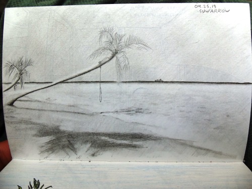 Travel drawing of Suwarrow beach, Cook Islands in the Pacific
