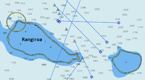 A charts of the Rangiroa channel in the Tuamotus, French Polynesia.