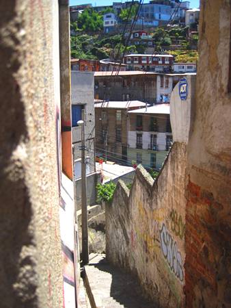 A staircase alleyway in Valparaiso.