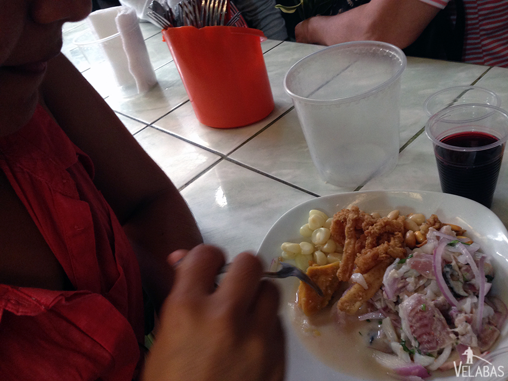 Eating ceviche in Lima, Peru