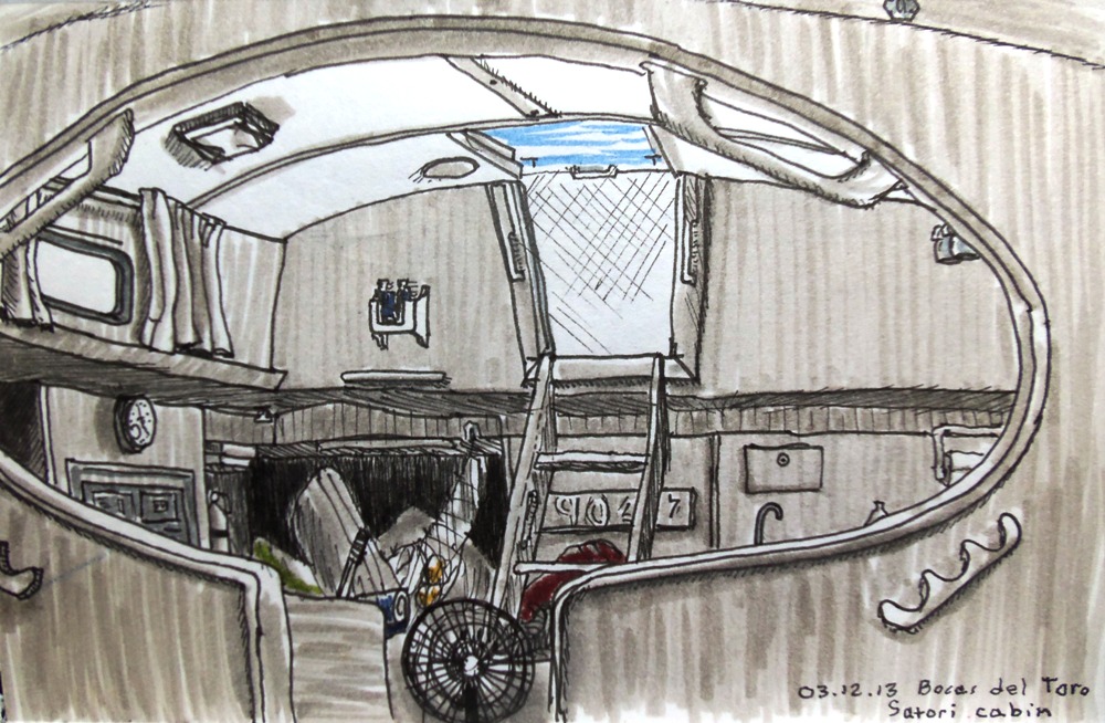 Travel sketch of a boat cabin