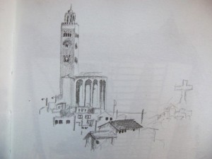 Sketching the huge mosque in Coquimbo, Chile.