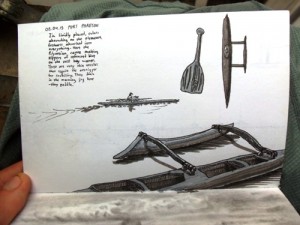 Once I arrived to Tahiti, I made this travel sketch of a Polynesian canoe, known for its outrigger.