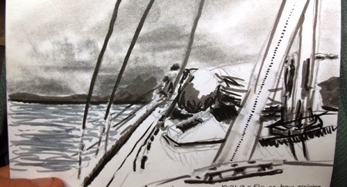Travel drawing of sailing into American Samoa's Pago Pago
