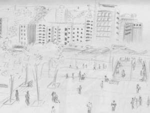 La Hoya, Caracas' Market travel sketch.