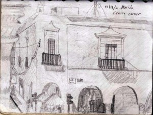 Travel drawing of Merida, Mexico Streets