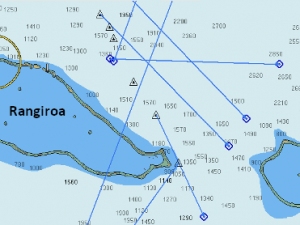A charts of the Rangiroa channel in the Tuamotus, French Polynesia.