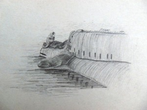 Drawing of a submarine in Valdivia, Chile.