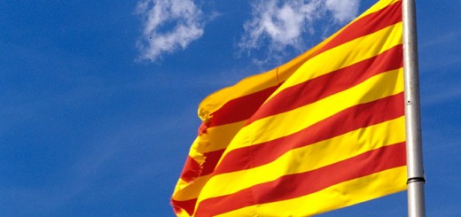 The Catalan flag blowing in teh wind.