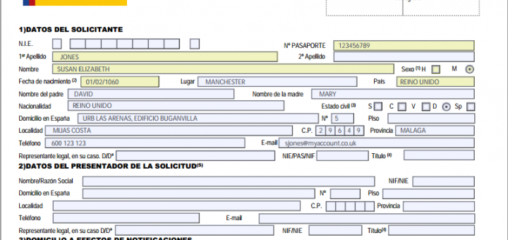 The Spanish NIE (student card) application form.